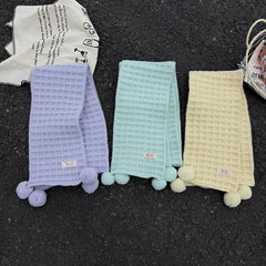 Waffle Knit Pom-Pom Scarf 