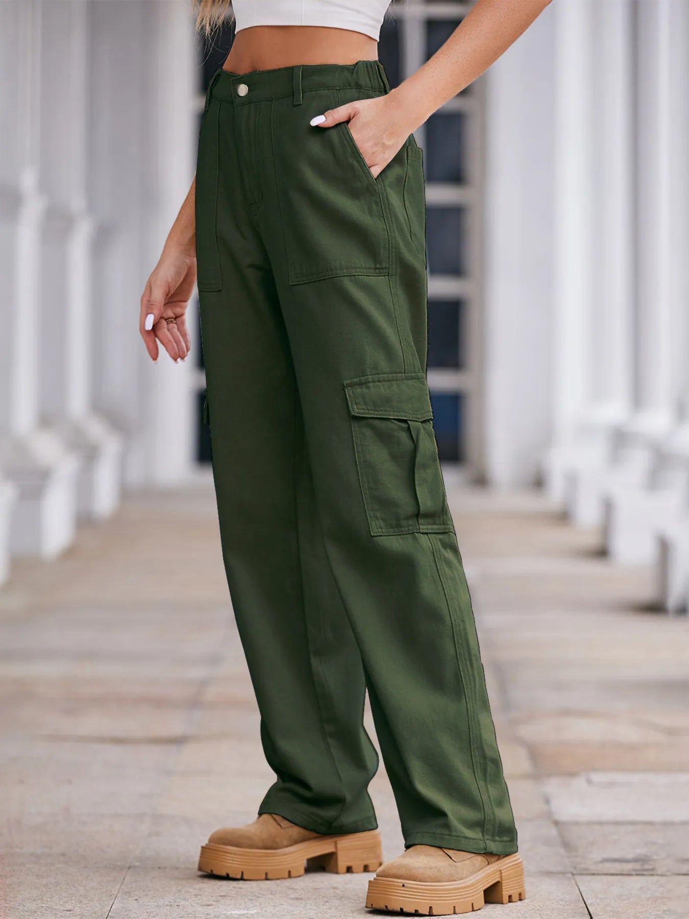 High-Waisted Cargo Jeans 
