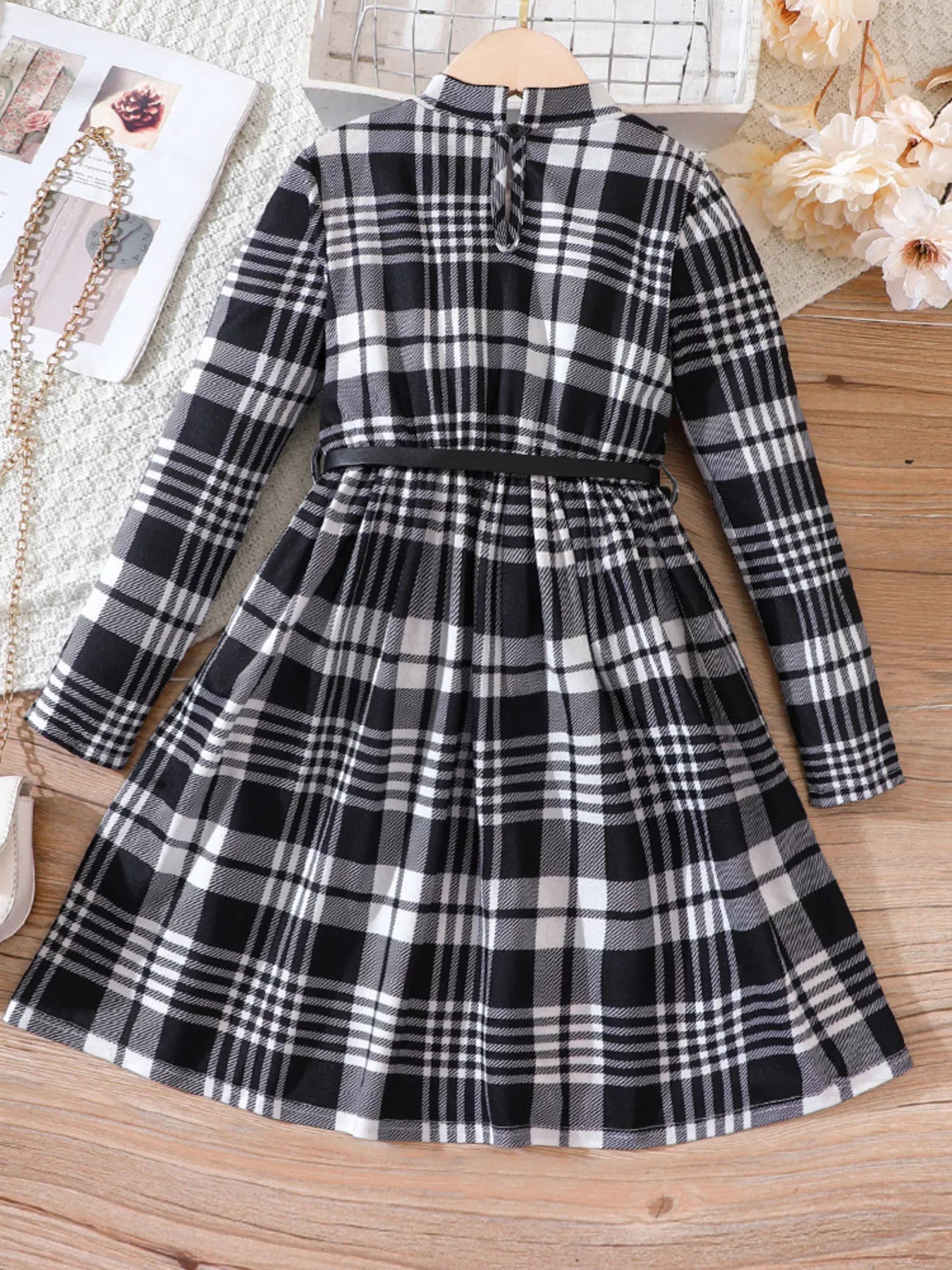 Children's Plaid Print Long Sleeve Dress 