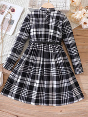 Children's Plaid Print Long Sleeve Dress 