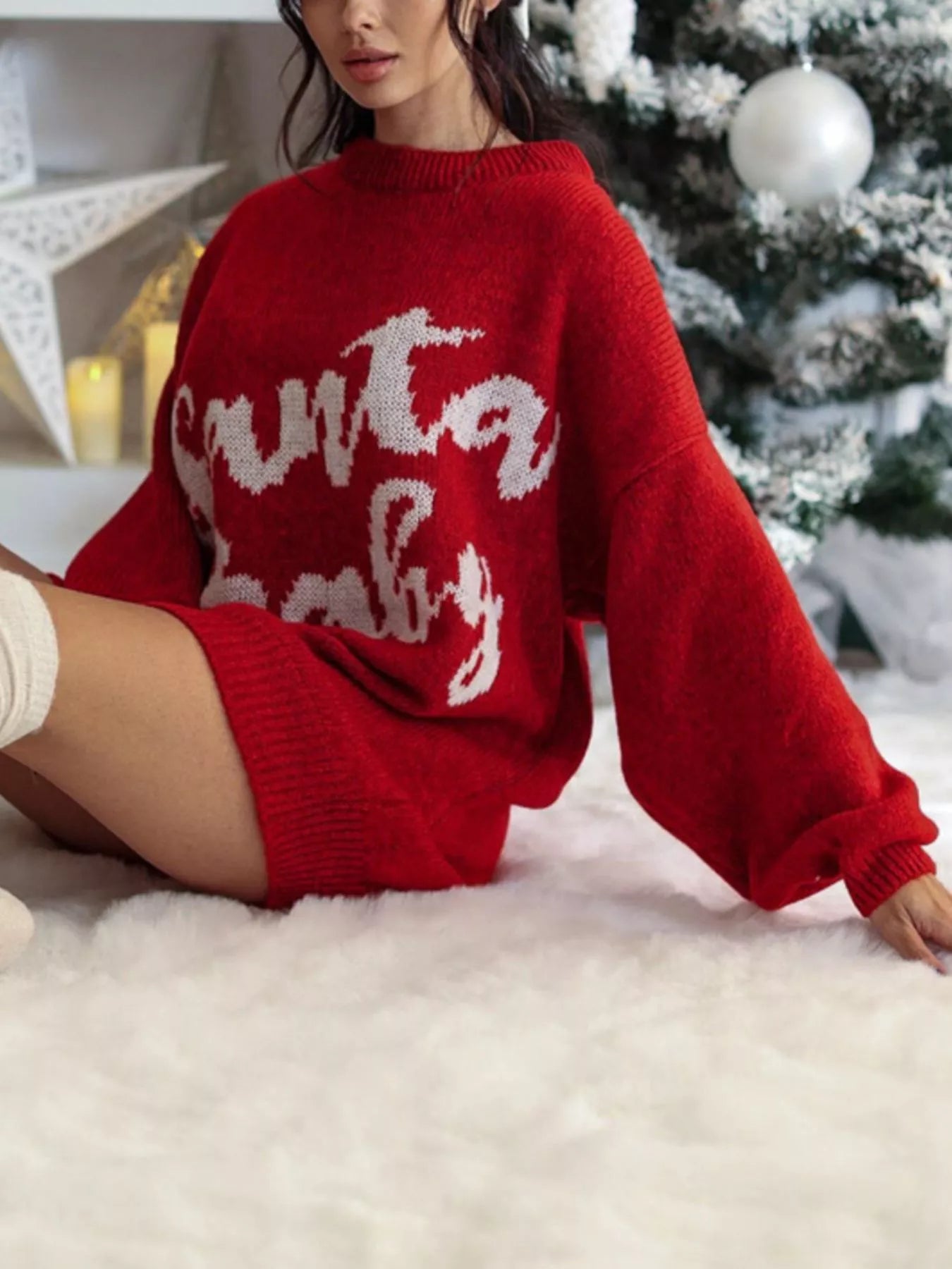 Christmas Letter Oversized Sweater Dress 