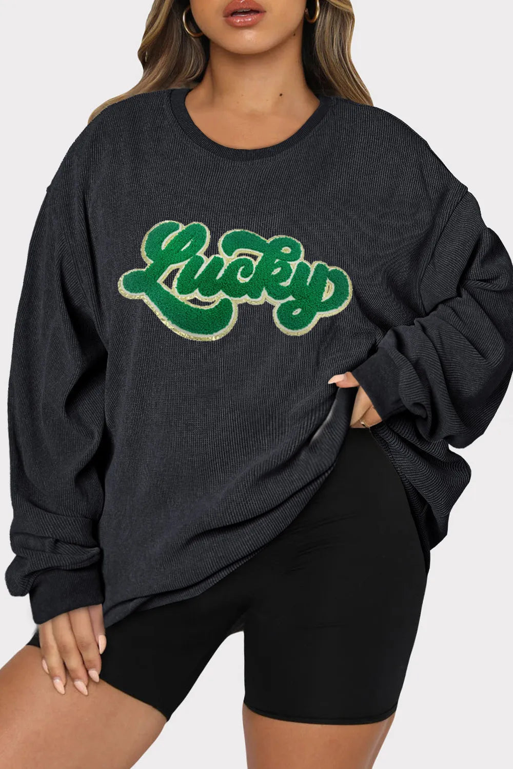 Plus Size LUCKY Round Neck Sweatshirt 