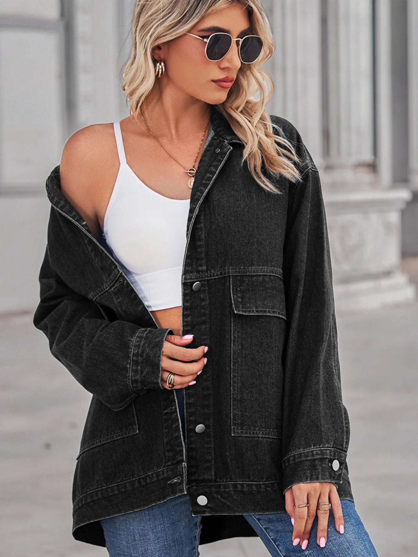 Button Up Long Sleeve Denim Jacket 