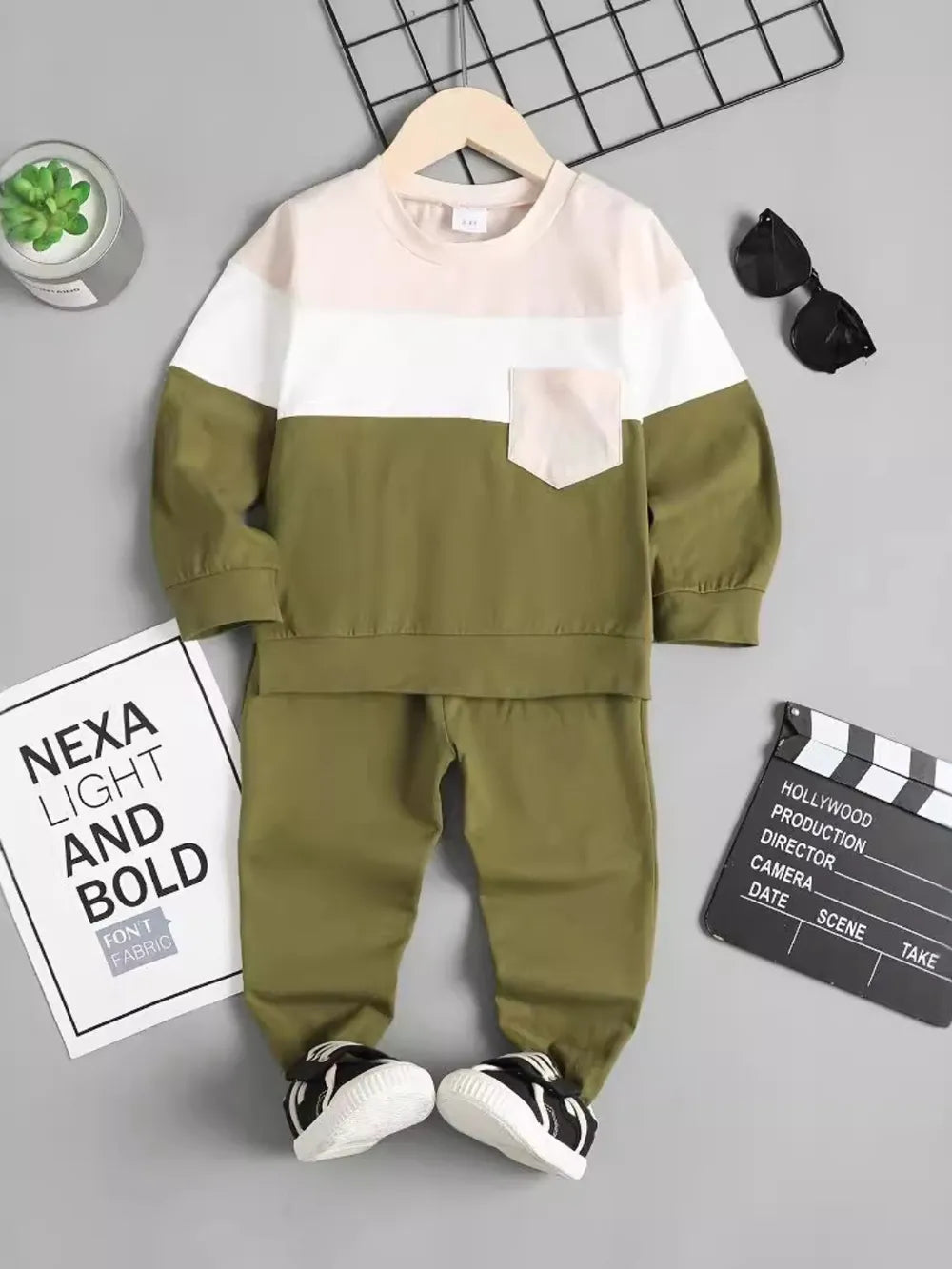 Children's Color Block Top and Pants Set 