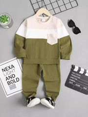 Children's Color Block Top and Pants Set 