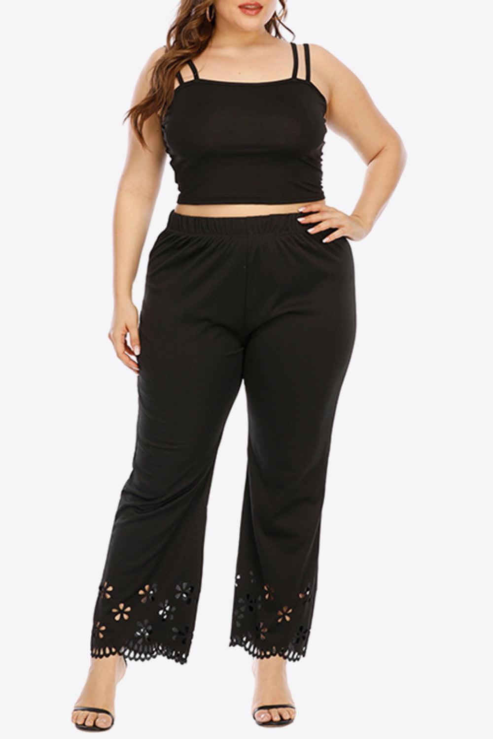 Plus Size Openwork Elastic Waist Pants 
