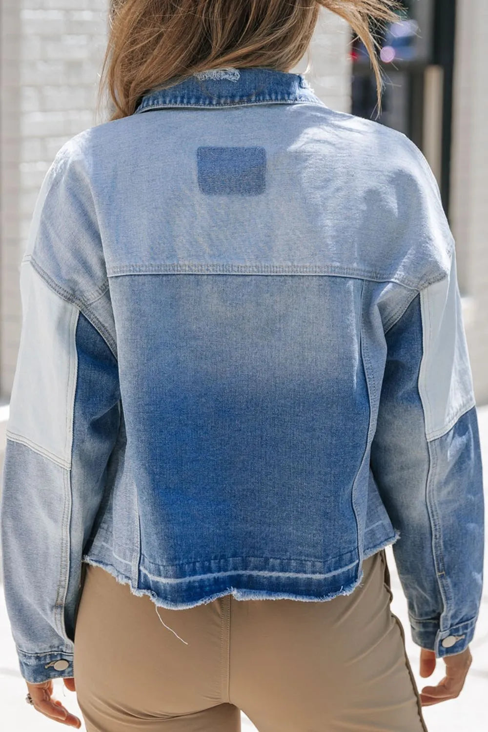 Distressed Button Up Drop Shoulder Denim Jacket 