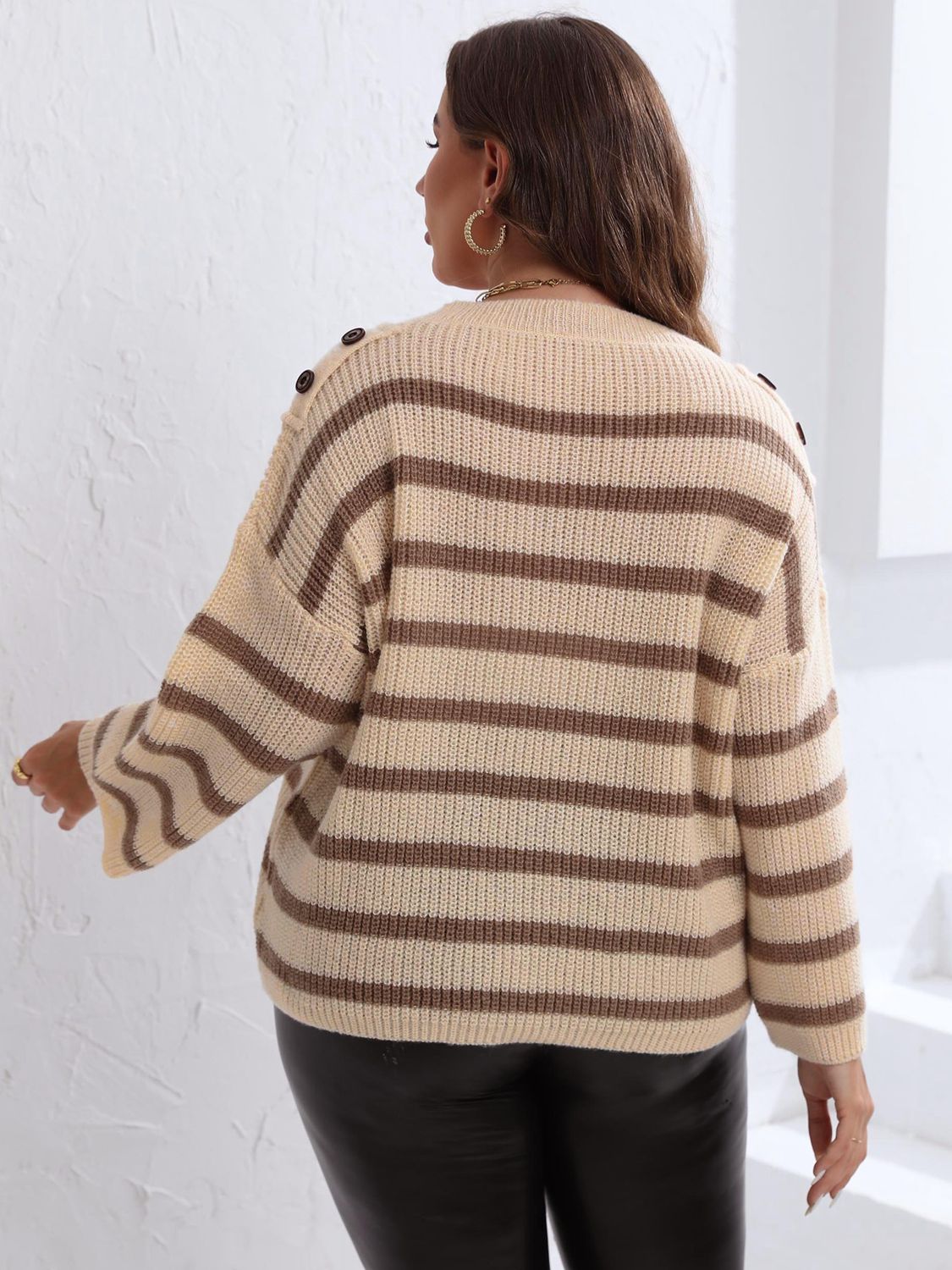 Plus Size Striped Dropped Shoulder Sweater 