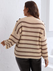 Plus Size Striped Dropped Shoulder Sweater 