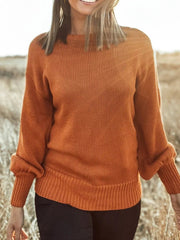 Solid Color Ribbed Trim Drop Shoulder Sweater 