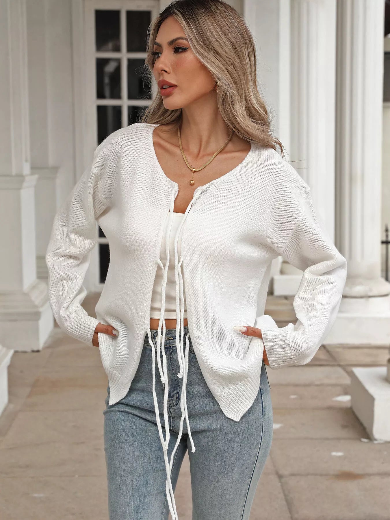 Tie-Front Long Sleeve Cardigan 