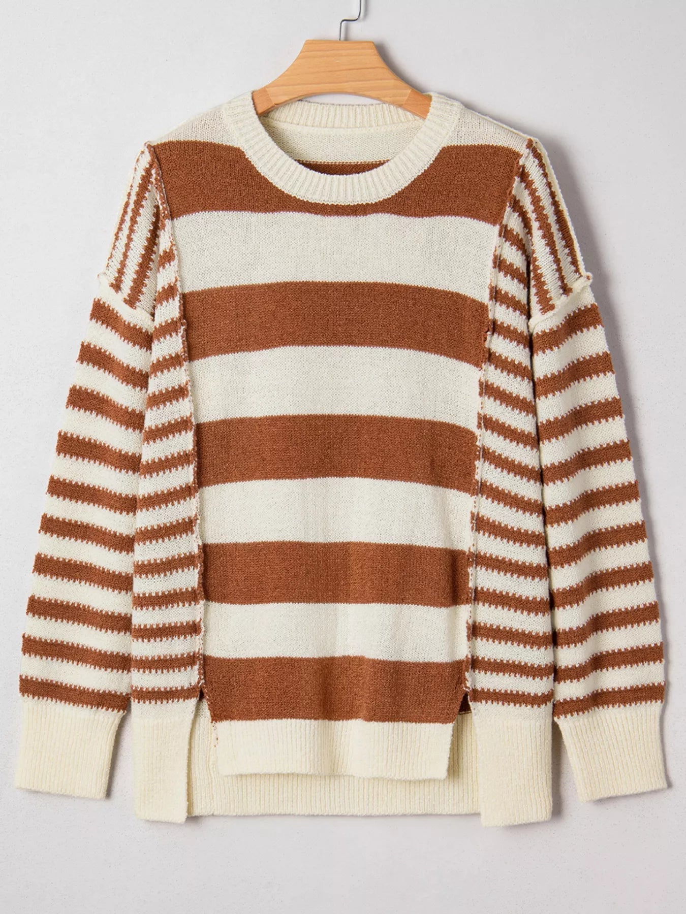 Stripe Drop Shoulder Sleeve Patchwork Baggy Sweater 