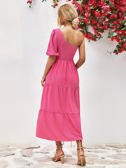 Smocked One-Shoulder Midi Dress 