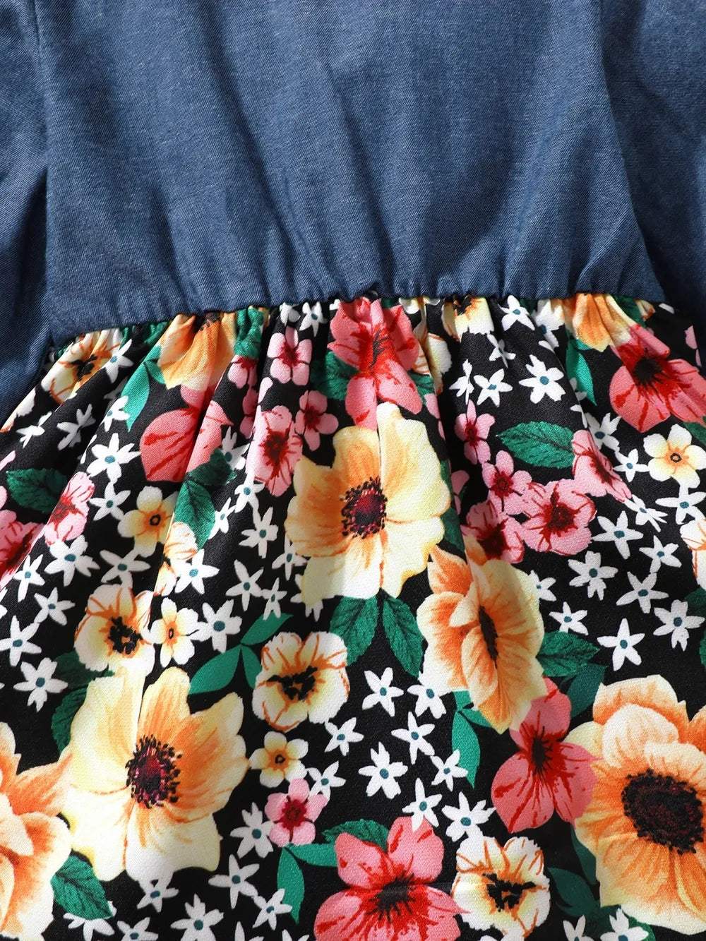 Children's Ruffled Bow Contrast Floral Dress with Headband 