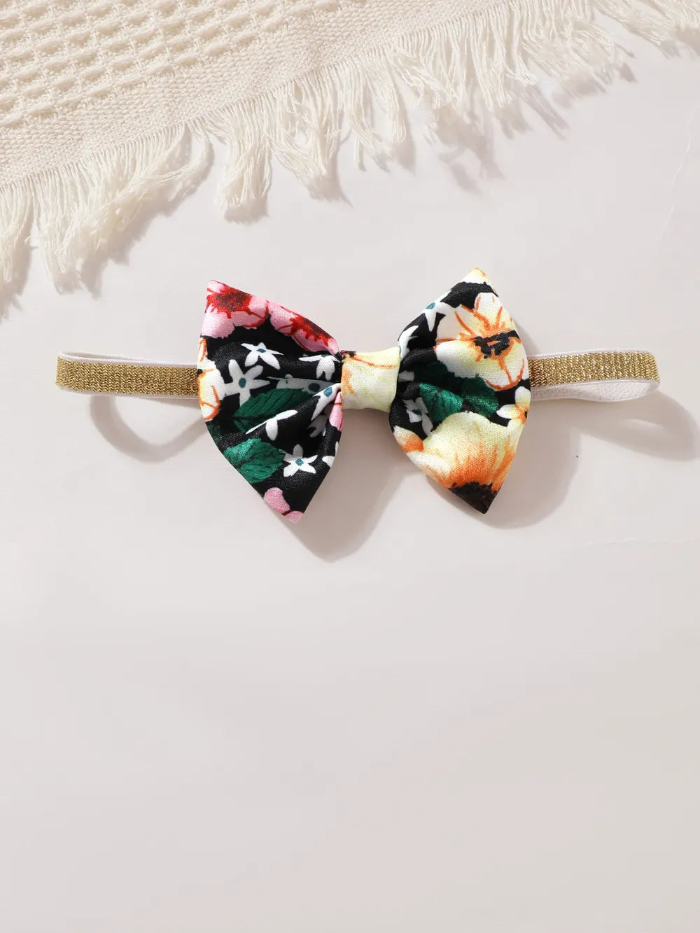Children's Ruffled Bow Contrast Floral Dress with Headband 