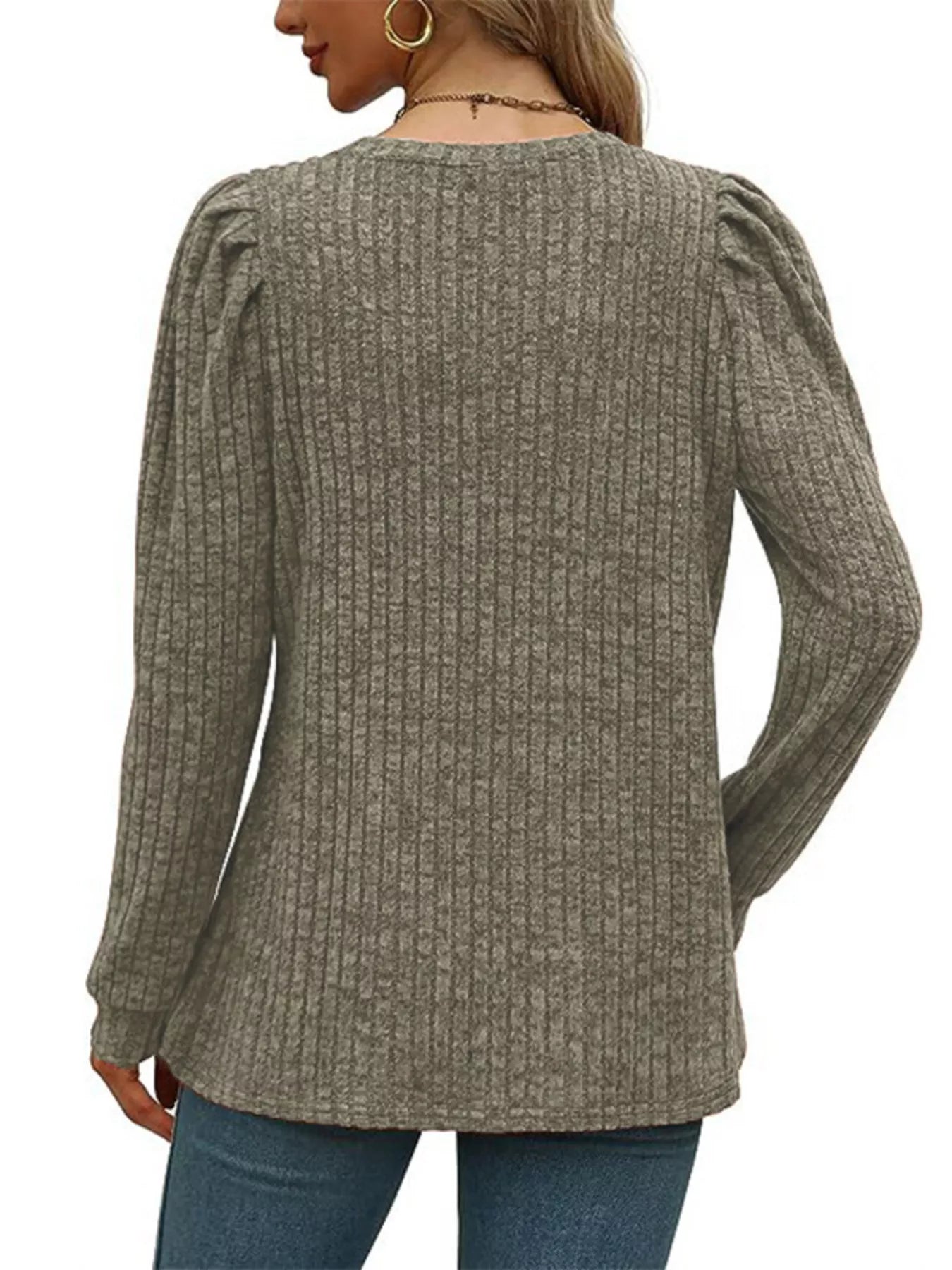 Ribbed Knit Top with Puff Sleeves 