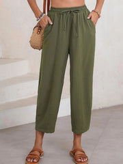 Full Size Drawstring Wide Leg Cropped Pants Plus Size 