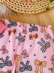 Children's Halloween Graphic Top and Pants 3-Piece Set with Headband 