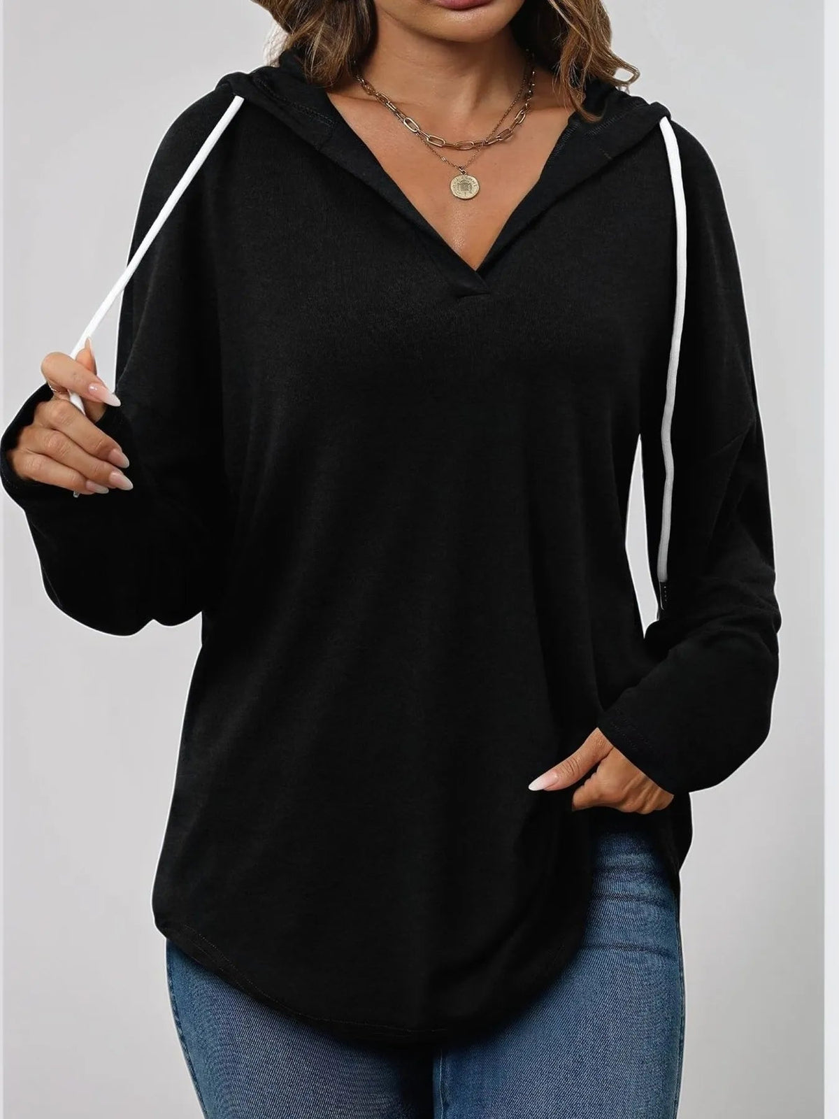 Full Size Drawstring Long Sleeve Hoodie Plus Size 