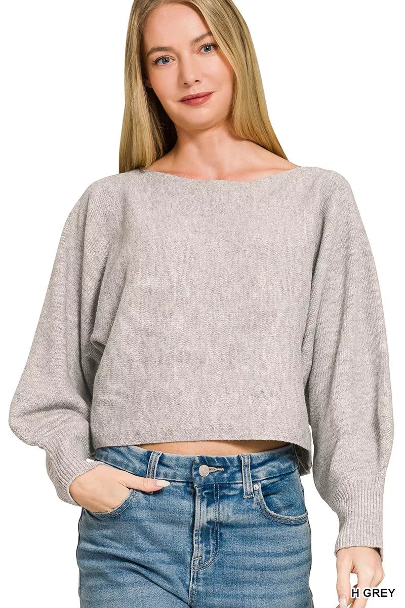 Zenana Boat Neck Balloon Sleeve Sweater 