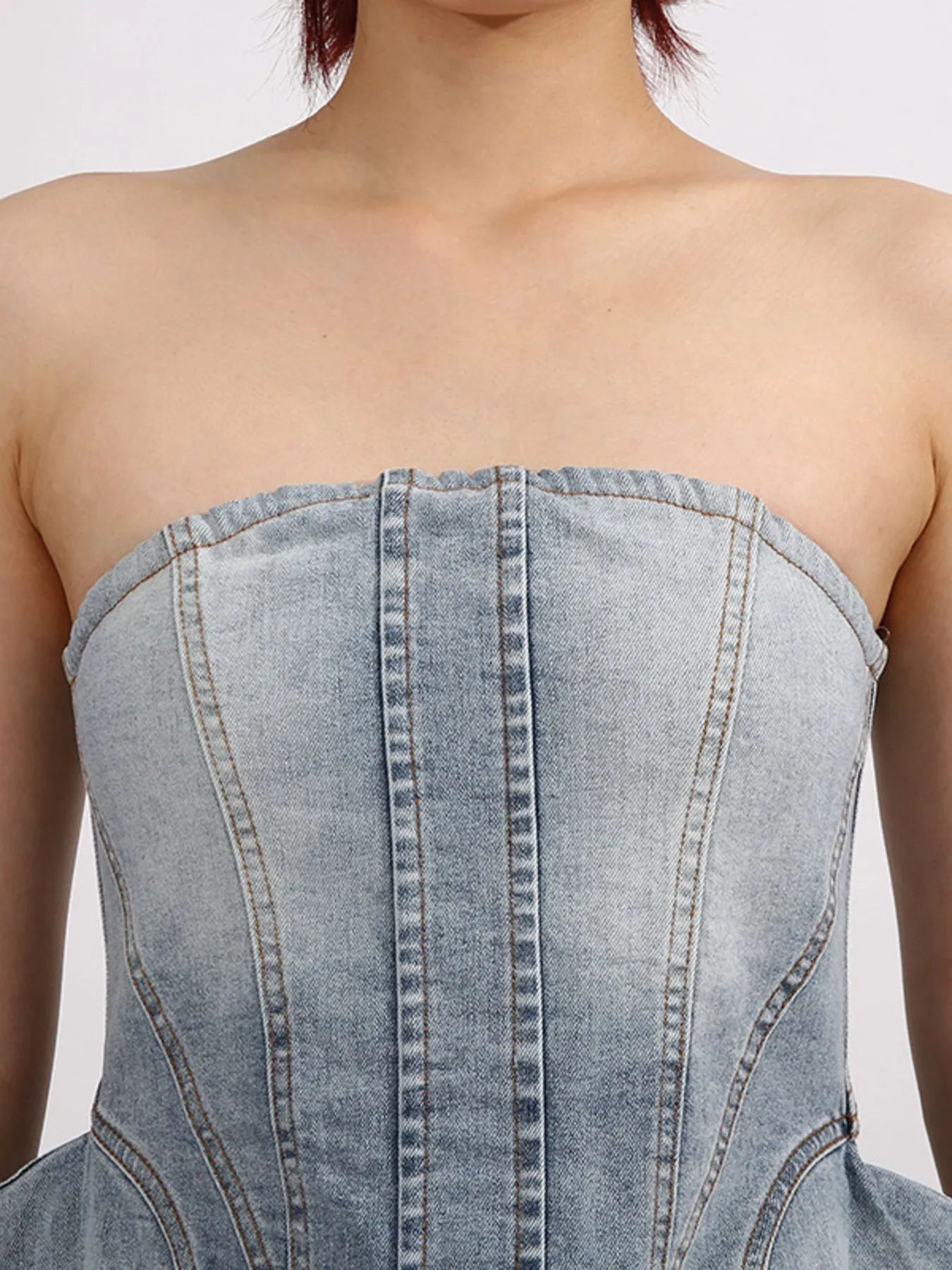 Zip Back Denim Tube Top 