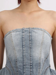 Zip Back Denim Tube Top 