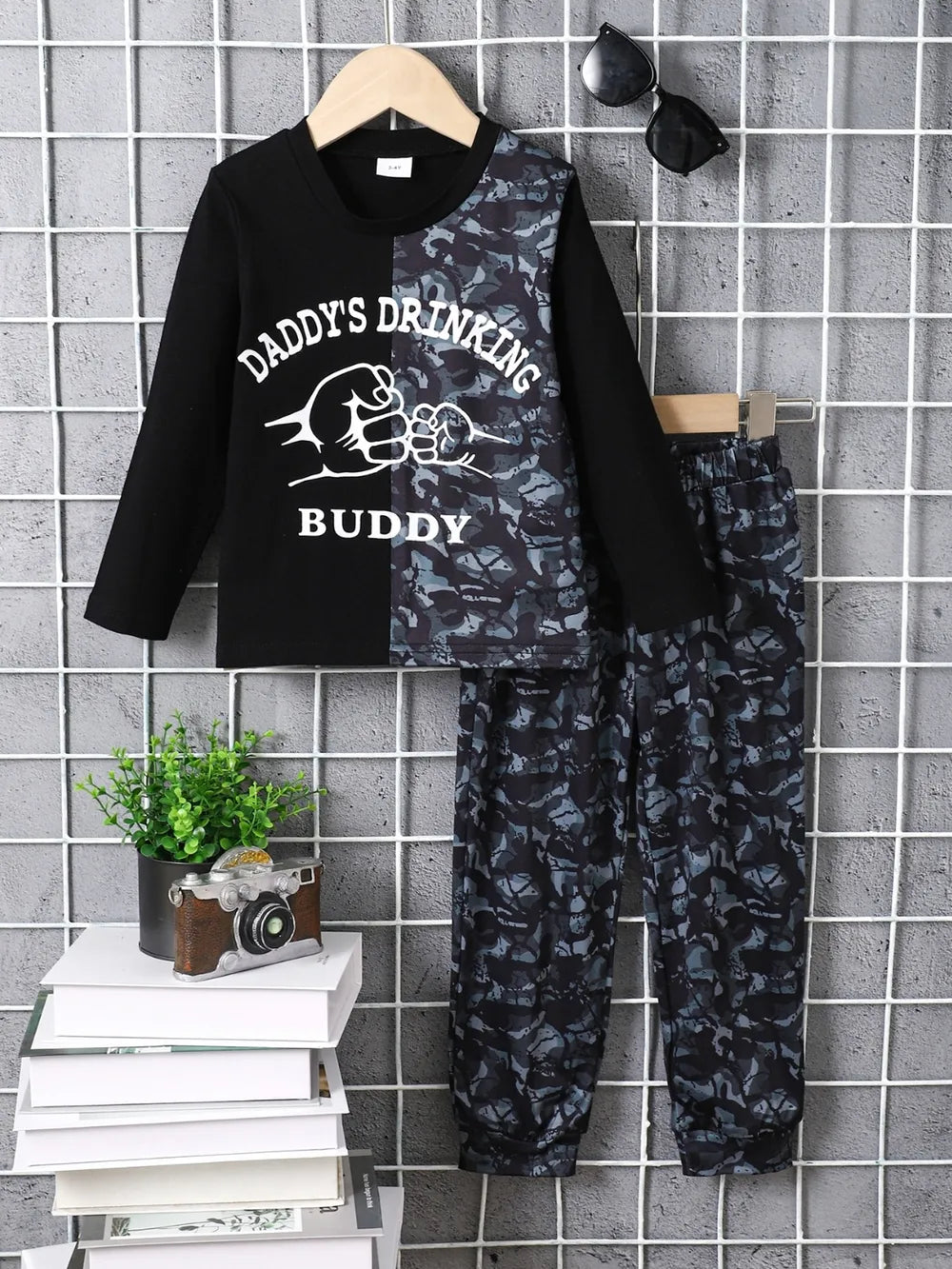 Children's Camouflage Color Block Top and Pants Set 