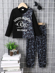 Children's Camouflage Color Block Top and Pants Set 