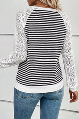 Striped Lace Raglan Sleeve Blouse 