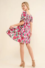 And The Why Smocked Floral Ruffle Short Sleeve Mini Dress 