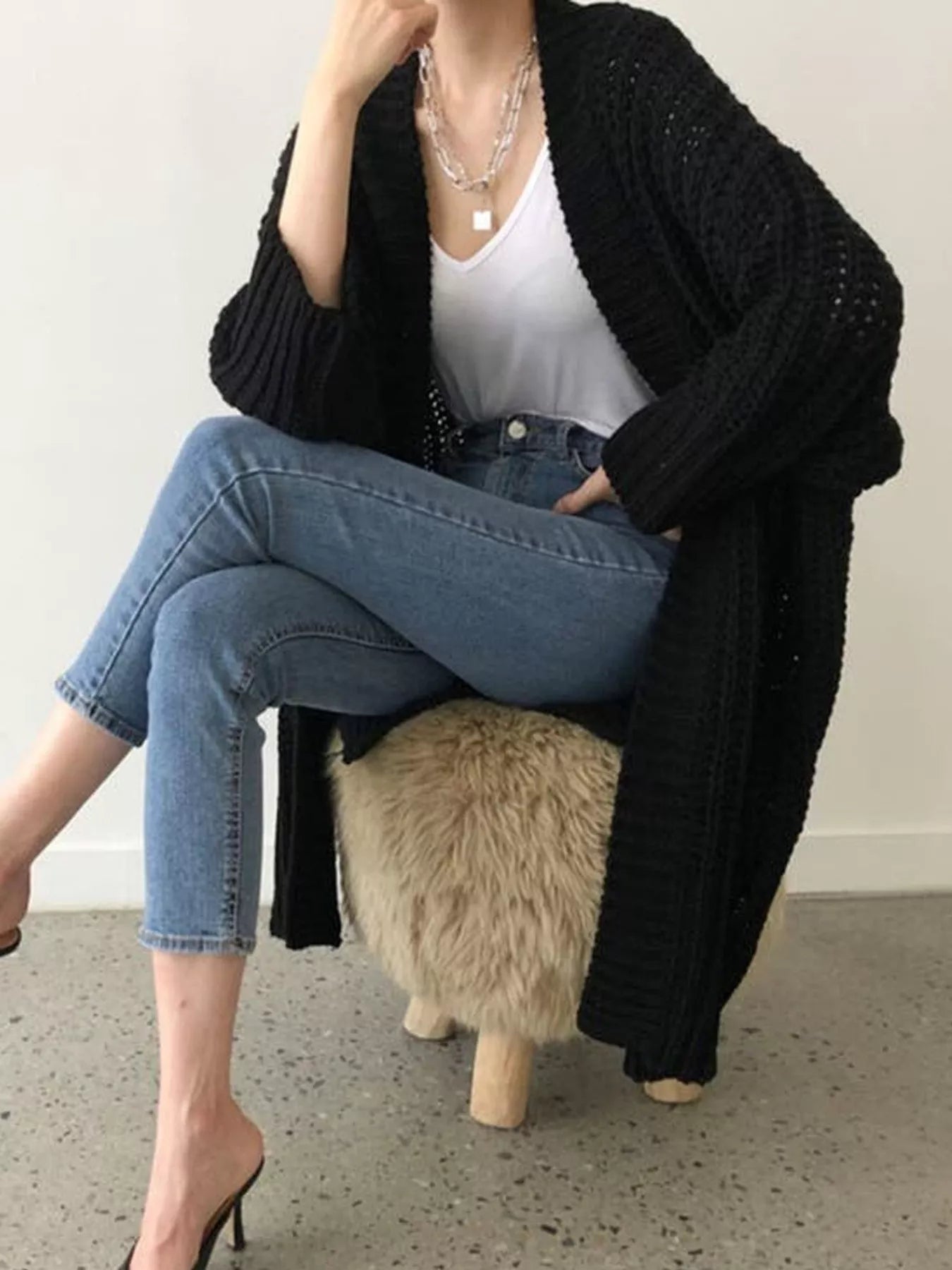 Chunky Knit Open Front Cardigan 