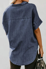 Pocketed Button Up Short Sleeve Denim Shirt 