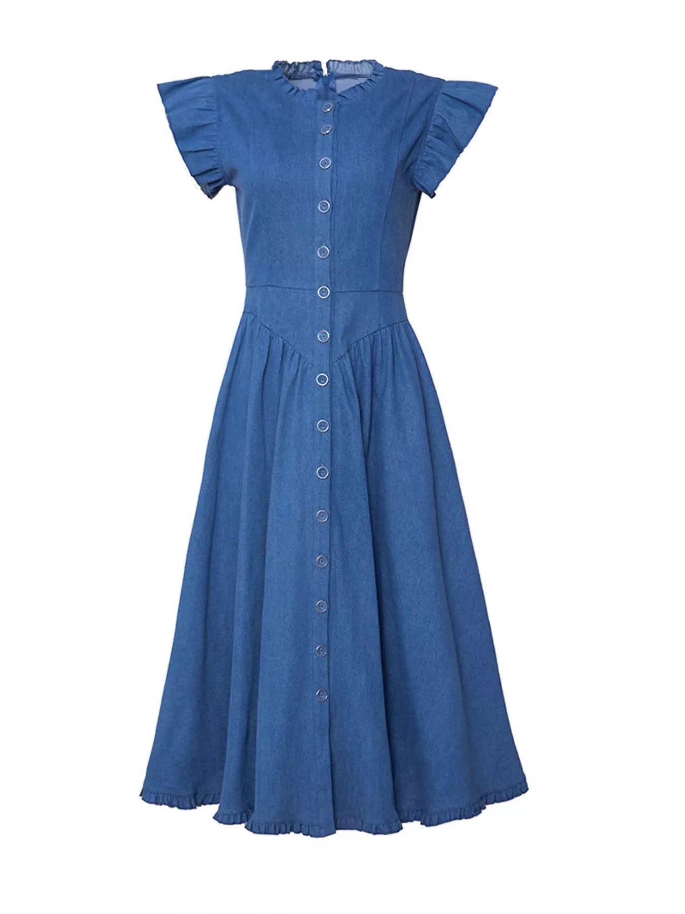 Ruffled Cap Sleeve Denim Dress 