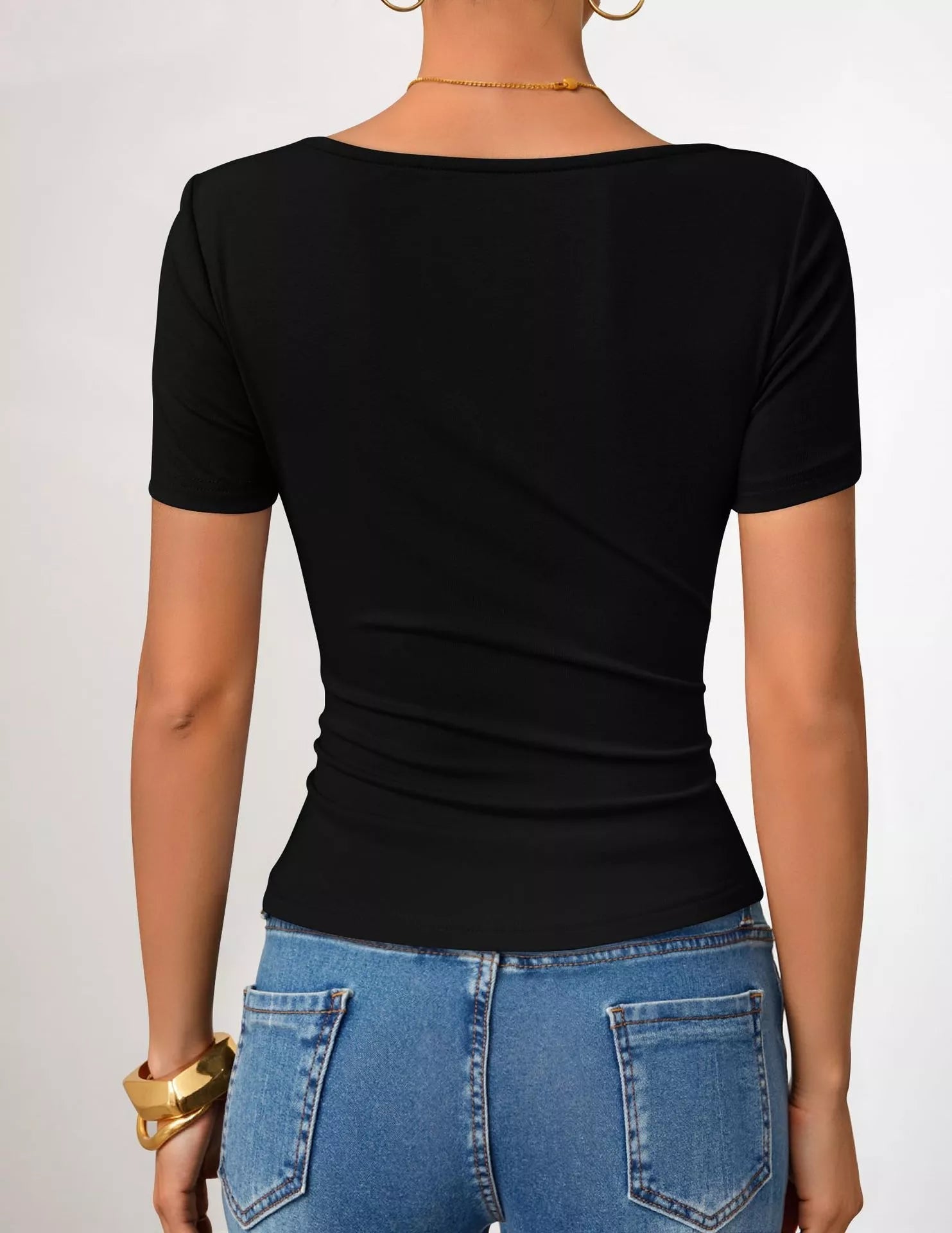 Asymmetrical Neckline Fitted T-Shirt 