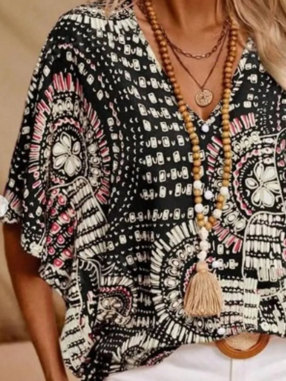 Printed V-Neck Half Sleeve Top 