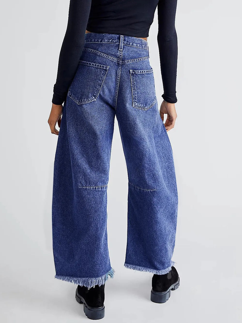 Raw Hem Wide Leg Jeans with Pockets 