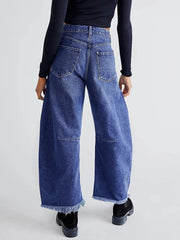 Raw Hem Wide Leg Jeans with Pockets 