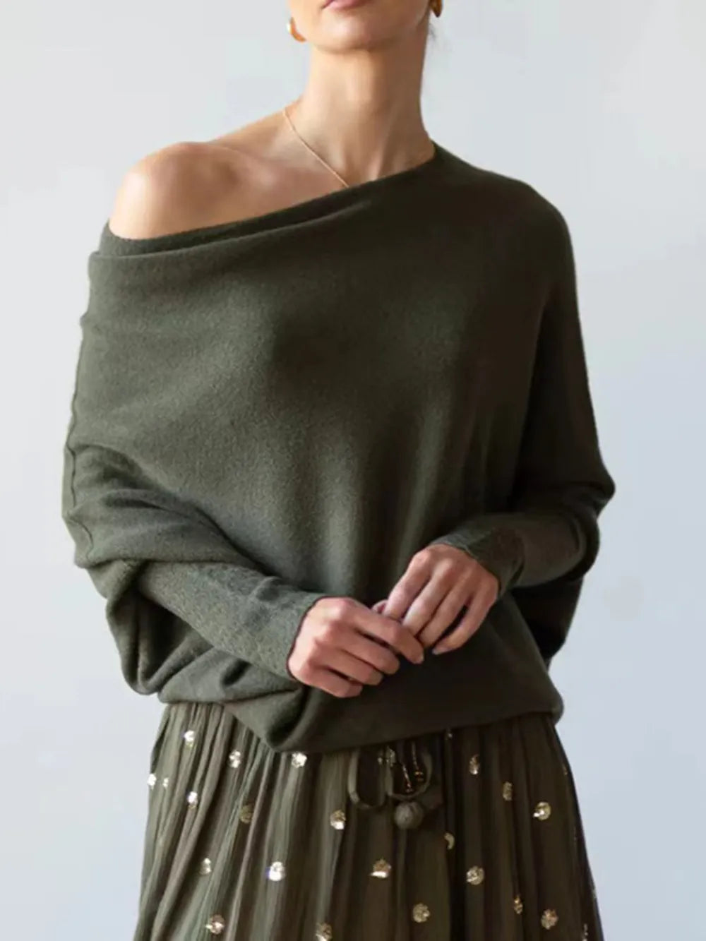 Full Size Boat Neck Batwing Sleeve Knit Top 