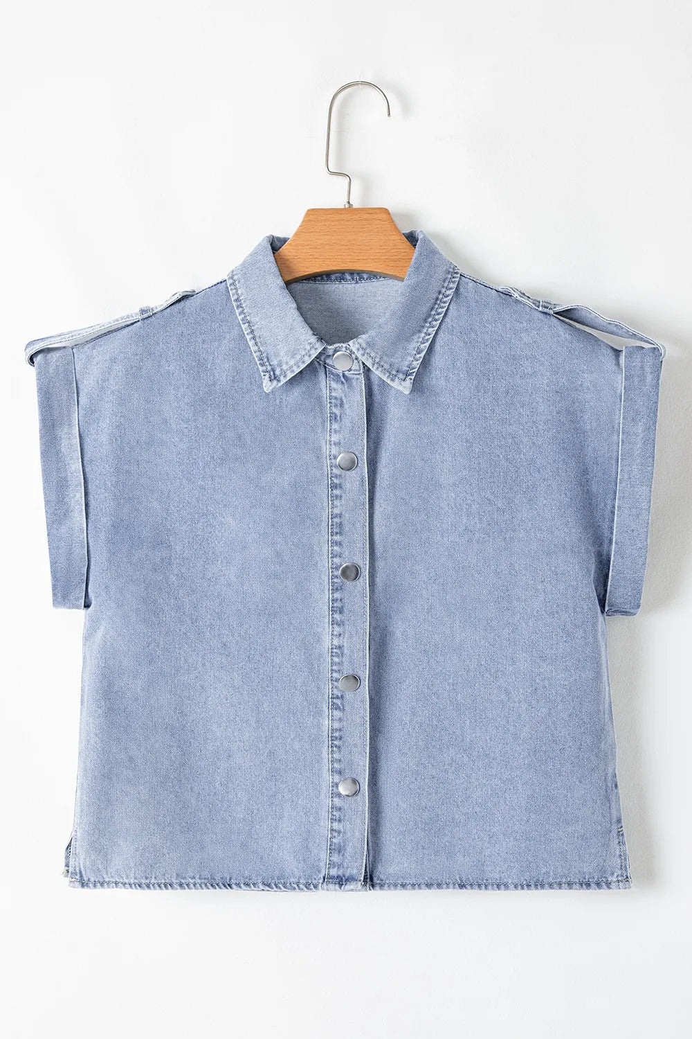 Snap Down Cap Sleeve Denim Top 