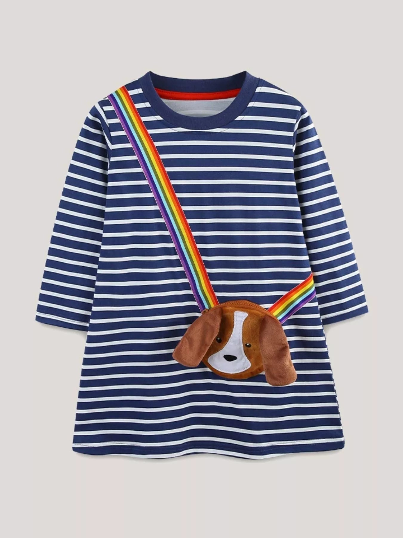 Children's Dog Striped Long Sleeve Dress 