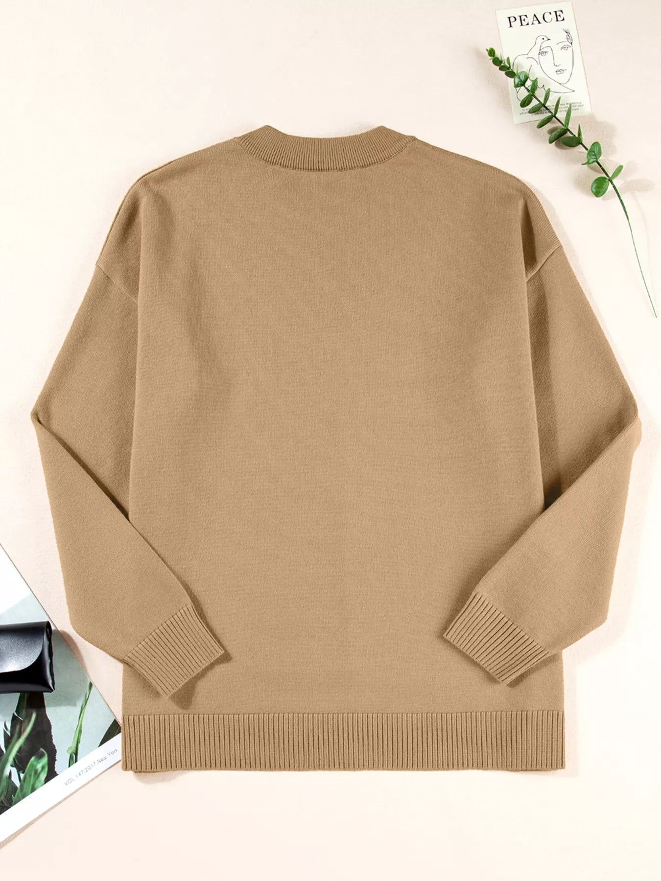 Center Seam Drop Shoulder Pullover Solid Sweater 