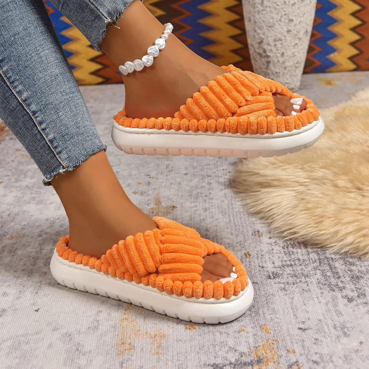 Crisscross Open Toe Platform Slippers 