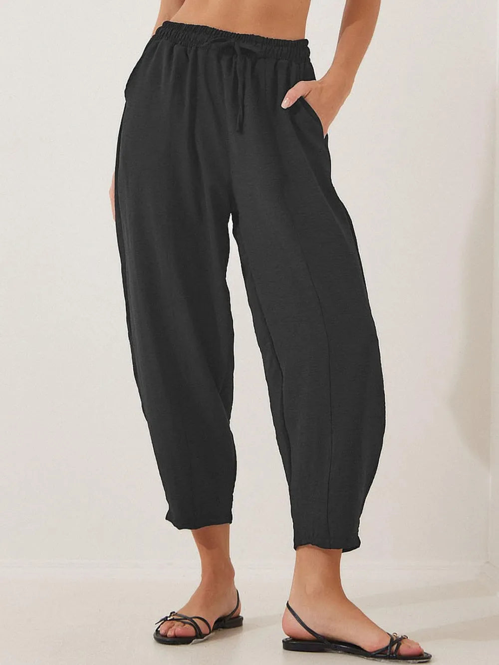 Full Size Drawstring Cropped Jogger Pants Plus Size 