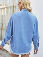 Pearl Detail Pocketed Button Up Denim Jacket 