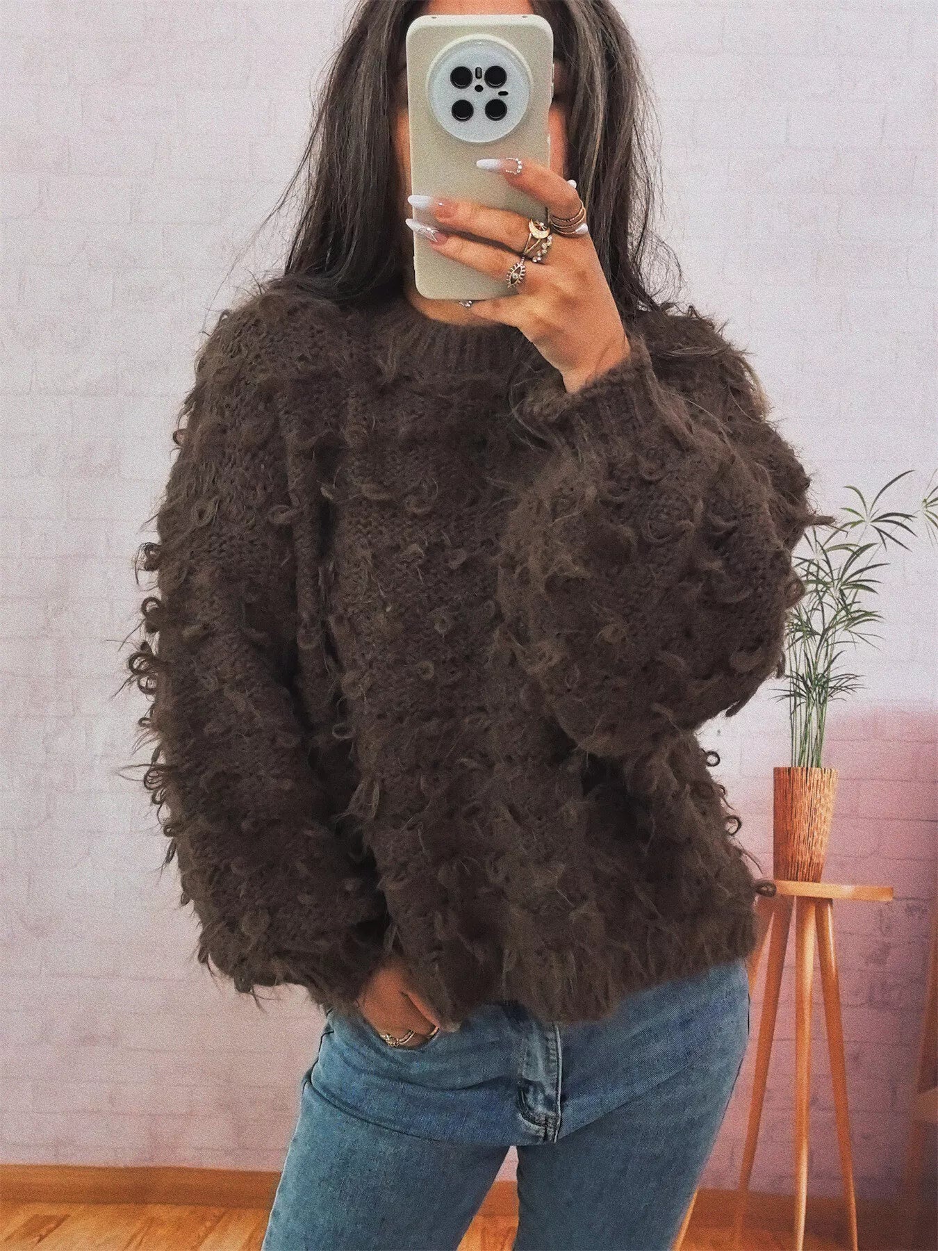 Chunky Round Neck Long Sleeve Sweater 