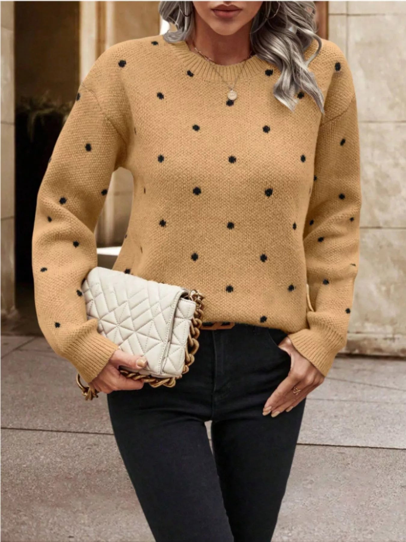 Polka Dot Long Sleeve Sweater 