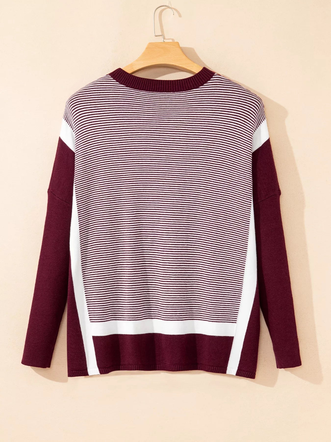 Stripe Color Block Patchwork Dolman Oversize Tunic Sweater 