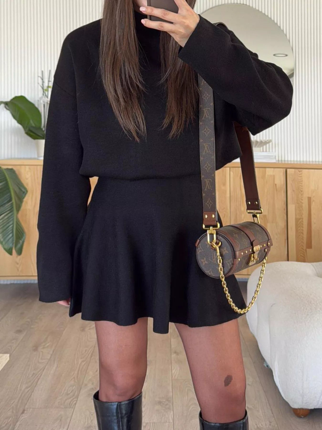 Round Neck Long Sleeve Mini Sweater Dress 