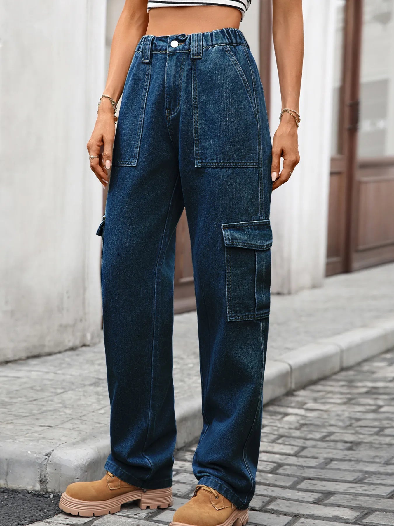 High-Waisted Cargo Jeans 