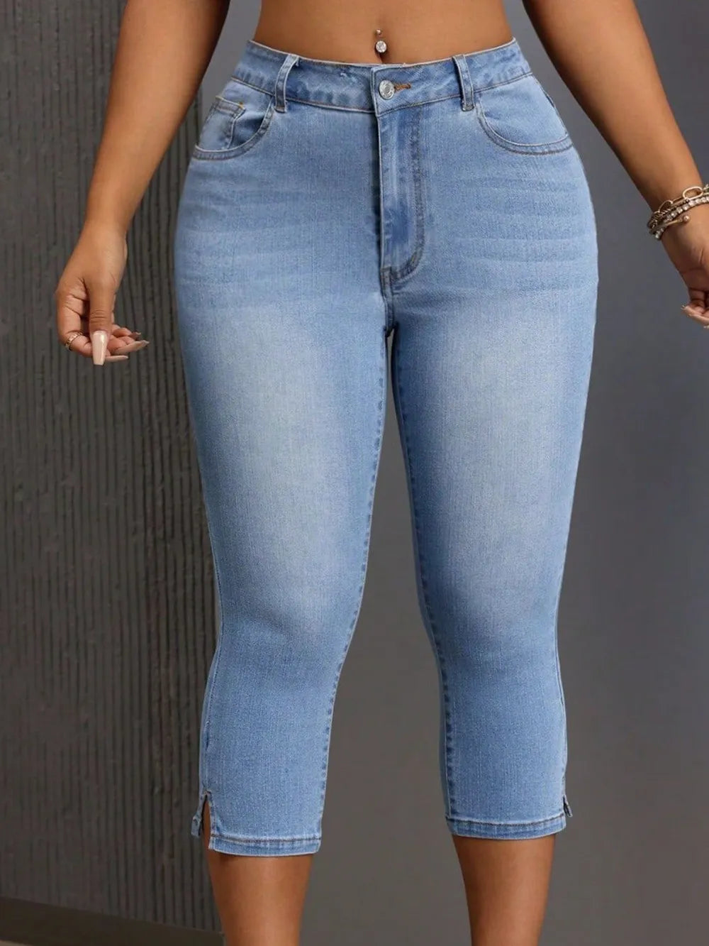 Side Slit Skinny Jeans with Pockets 